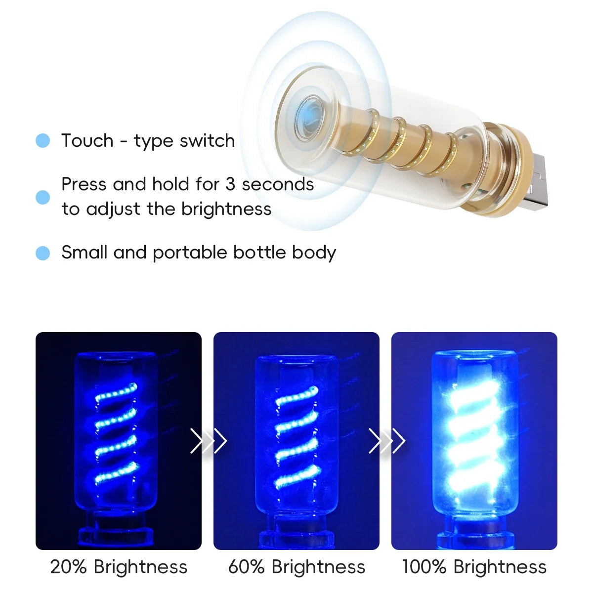 USB Touch Dimmable LED Filament Atmosphere Light for Car & Bedroom