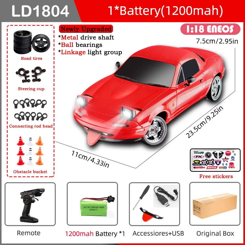 LDRC LD1804 1/18 RC Drift Car with ESP Gyroscope & LED Lights