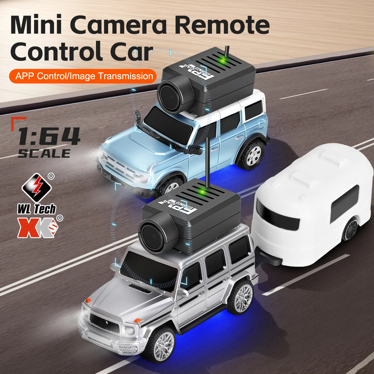 WLtoys 1/64 Mini RC Car with 720P FPV Camera WiFi App Control 2.4G Remote Control Racing Vehicle Toy for Children (6405 / 6406)