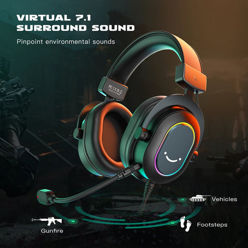 Fifine RGB Gaming Headset with 7.1 Surround Sound & Detachable Mic