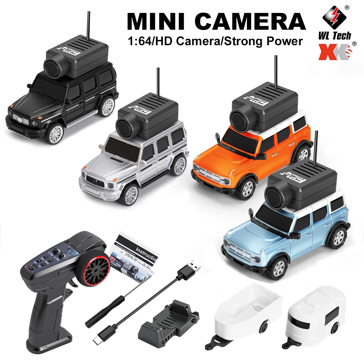 WLtoys 1/64 Mini RC Car with 720P FPV Camera WiFi App Control 2.4G Remote Control Racing Vehicle Toy for Children (6405 / 6406)