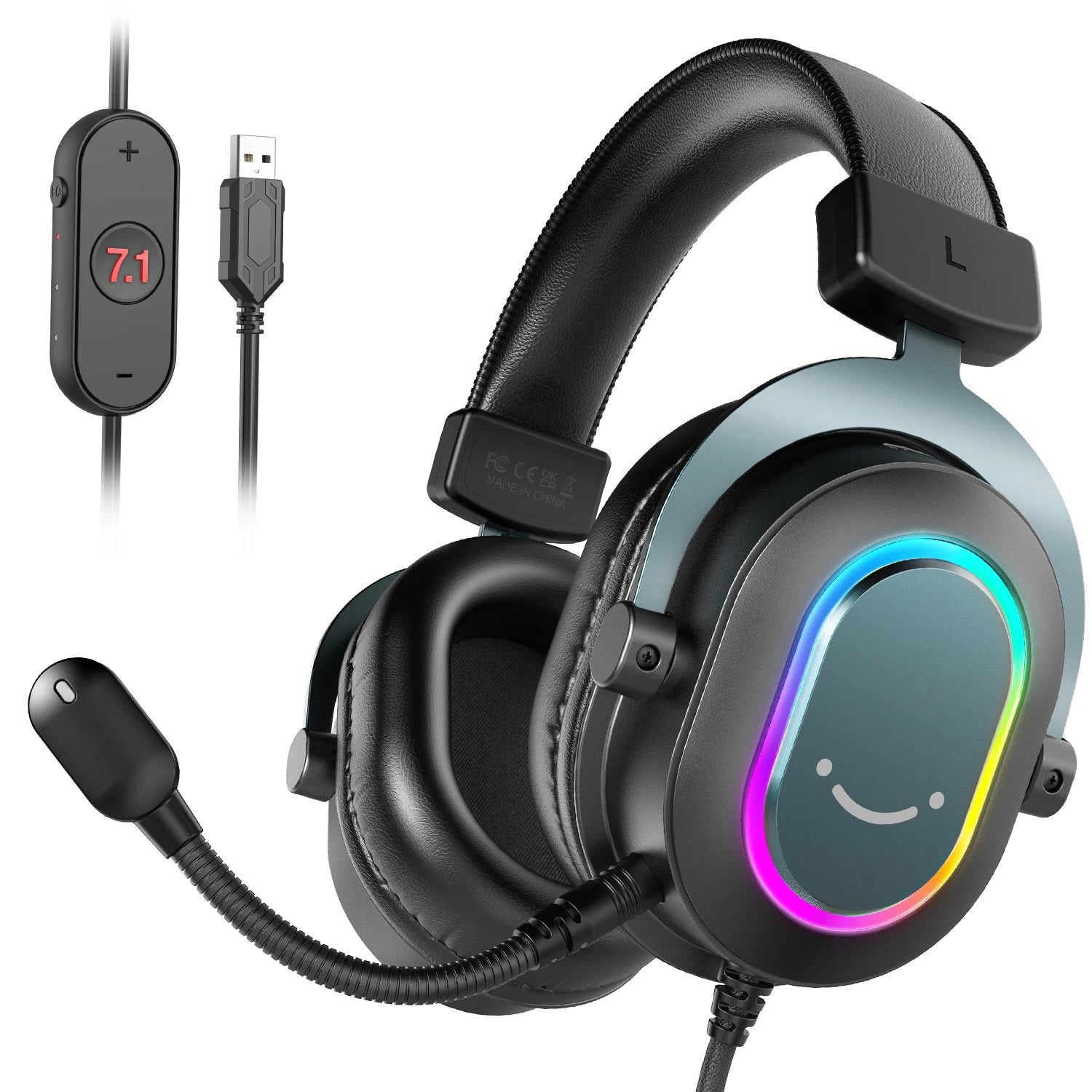 Fifine RGB Gaming Headset with 7.1 Surround Sound & Detachable Mic