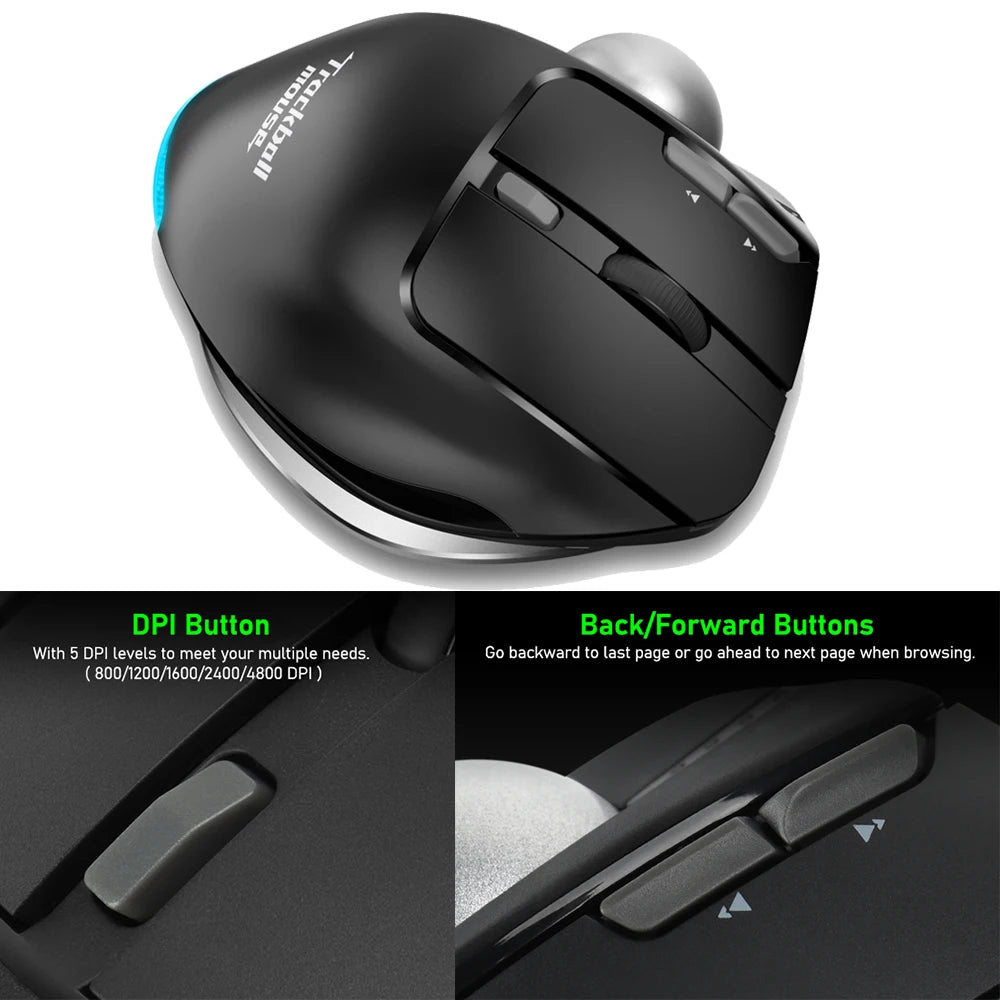 Lefon Wireless Ergonomic Mouse | Trackball & Gaming | Tri-Mode Bluetooth & 2.4GHz