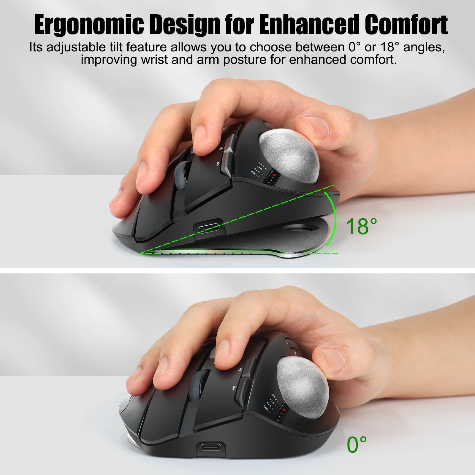 Lefon Wireless Ergonomic Mouse | Trackball & Gaming | Tri-Mode Bluetooth & 2.4GHz