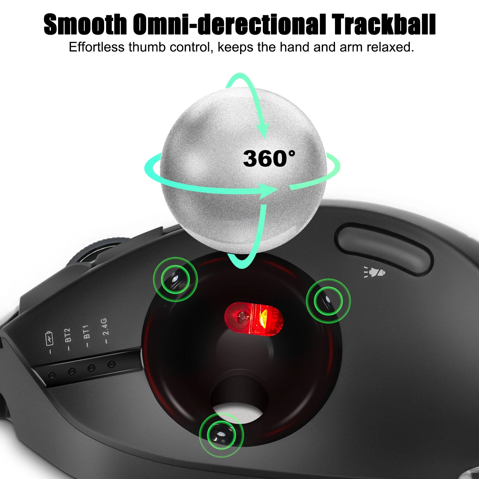 Lefon Wireless Ergonomic Mouse | Trackball & Gaming | Tri-Mode Bluetooth & 2.4GHz