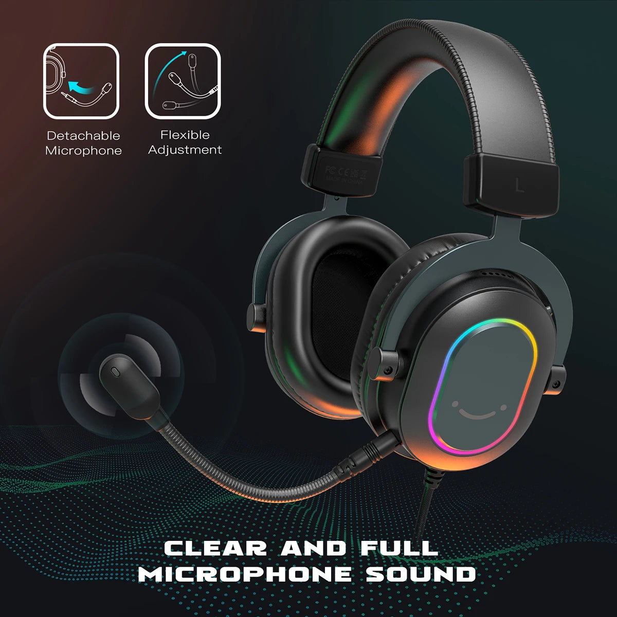 Fifine RGB Gaming Headset with 7.1 Surround Sound & Detachable Mic
