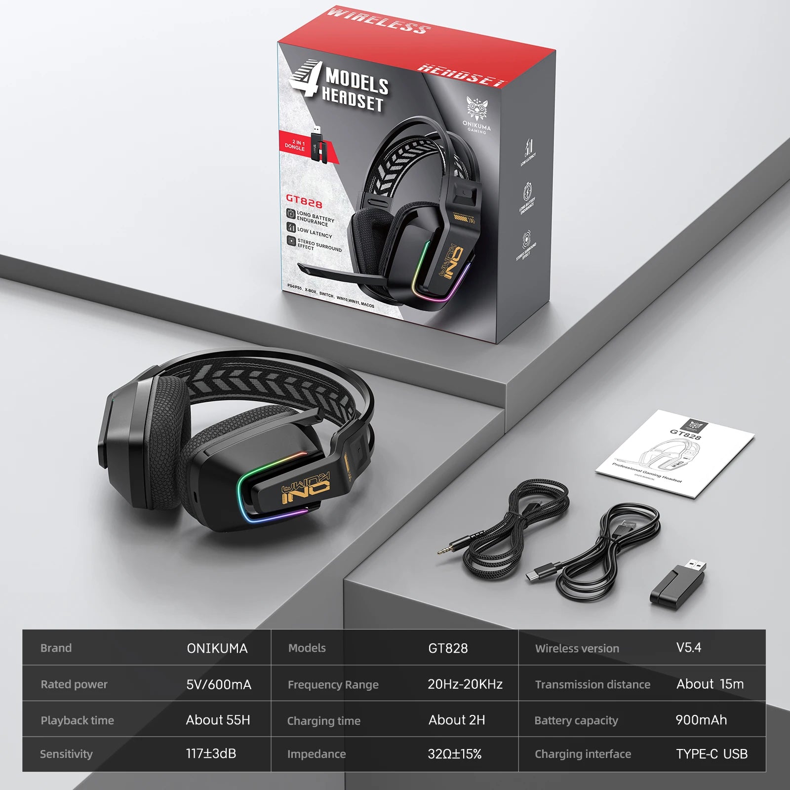 ONIKUMA GT828 Wireless Gaming Headset