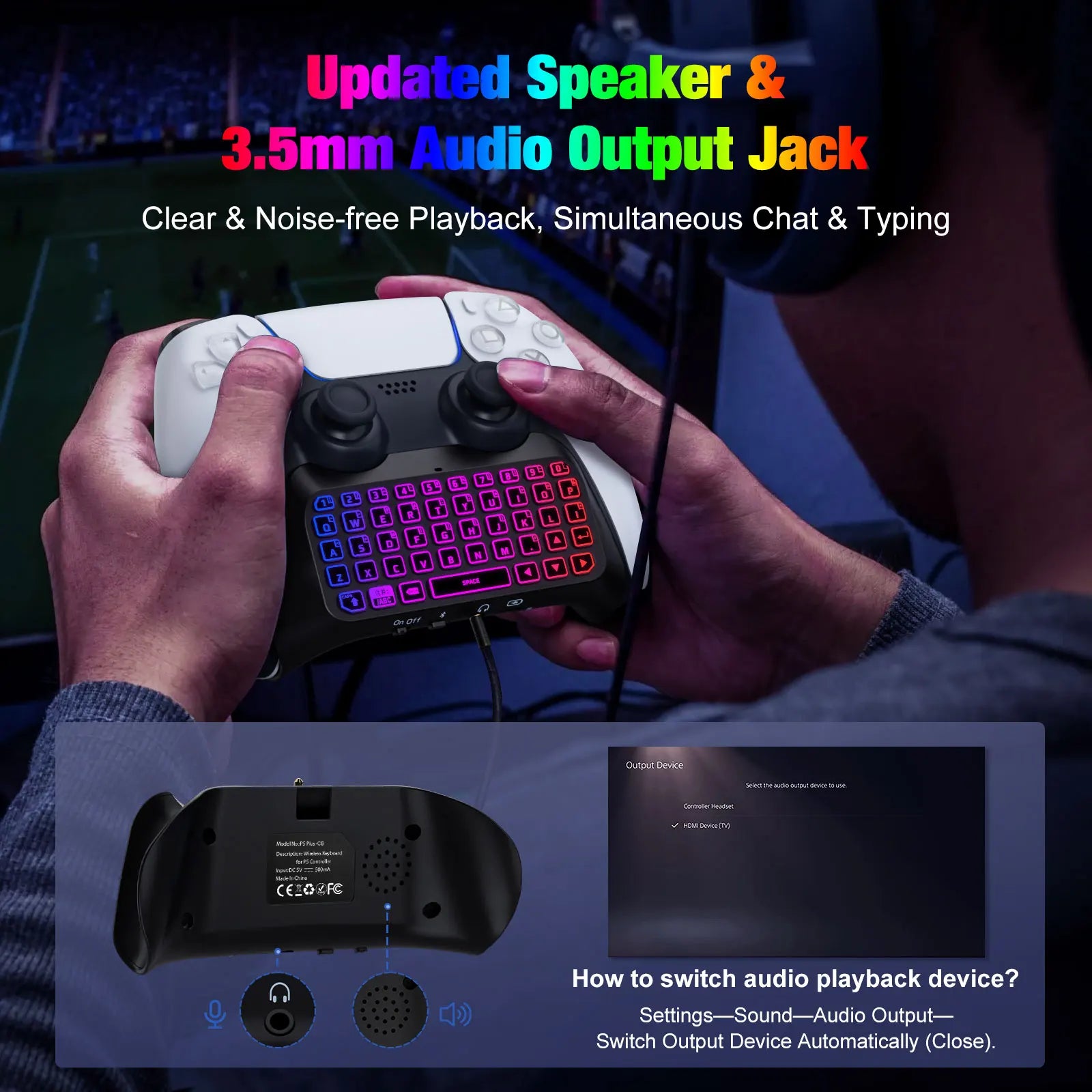 MoKo RGB Backlight Keyboard for PS5 Controller