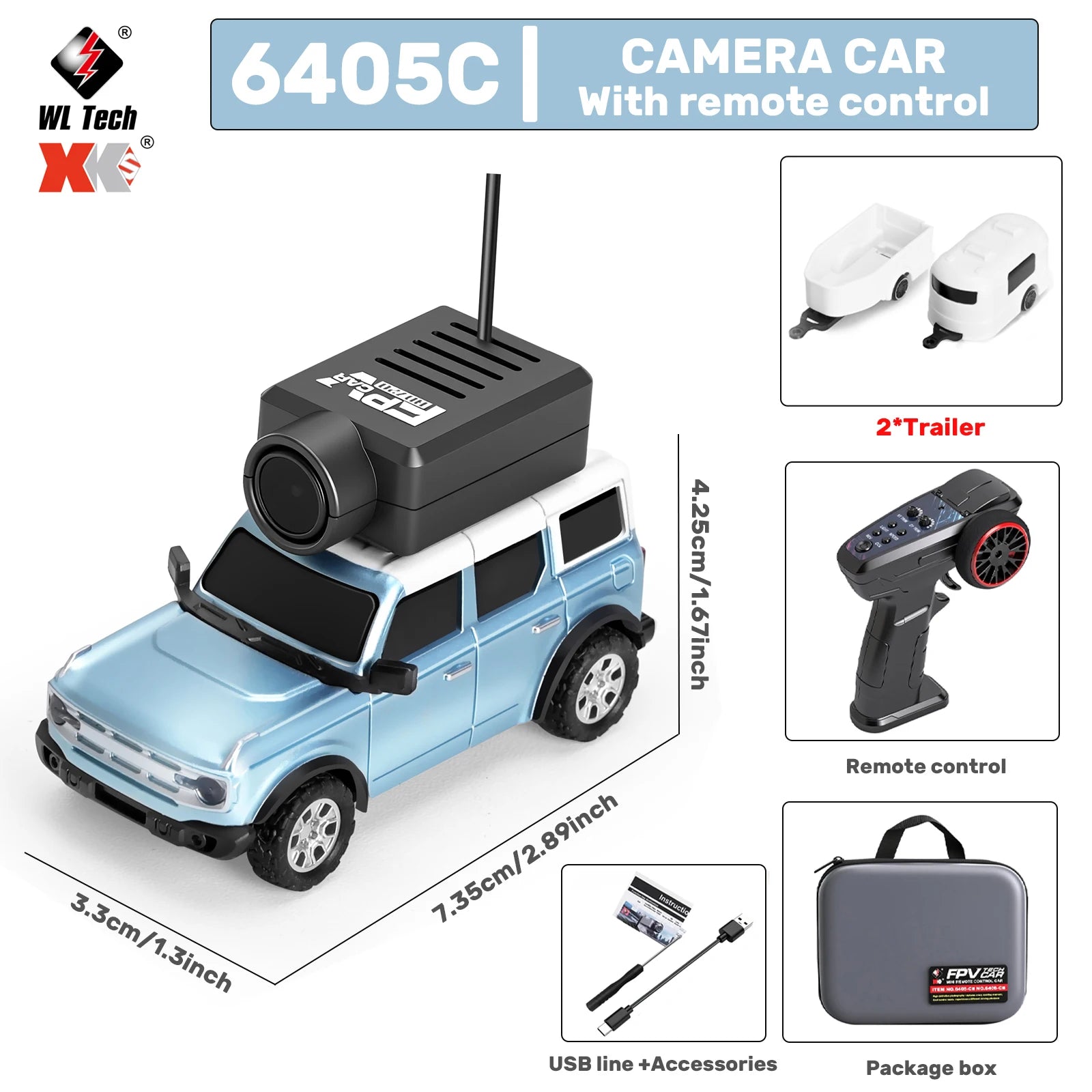 WLtoys 1/64 Mini RC Car with 720P FPV Camera WiFi App Control 2.4G Remote Control Racing Vehicle Toy for Children (6405 / 6406)